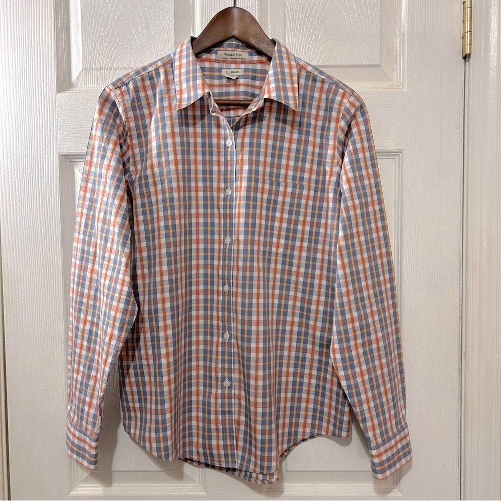 LL Bean Button Down Shirt Wrinkle Free Women's Size Medium Plaid Easter Spring